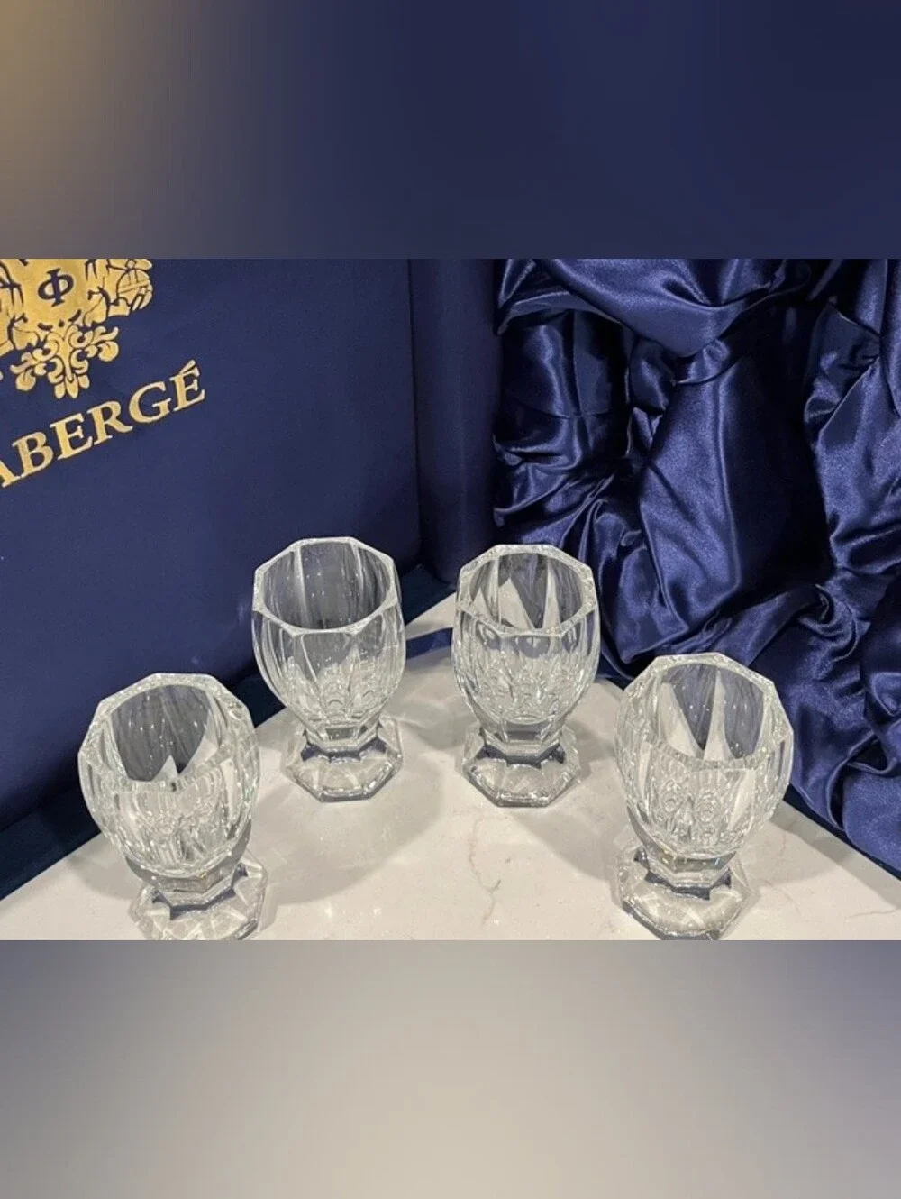 House of Faberge Czarina Crystal‎ Decanter Set 4 Liqueur Shot Glasses Case NIB